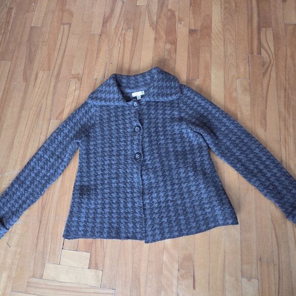 Wool Blend Gray Kenar Cardigan Houndstooth - Picture 4 of 12